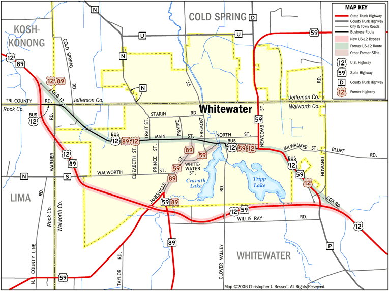 Map of Whitewater including US-12 Bypass