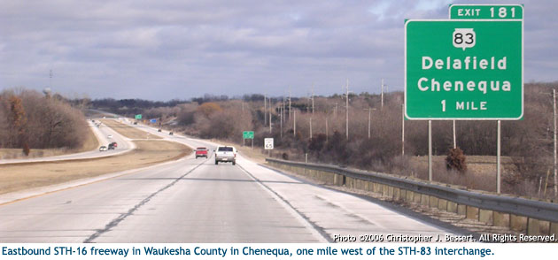 Eastbound STH-16 freeway in Waukesha County in Chenequa.