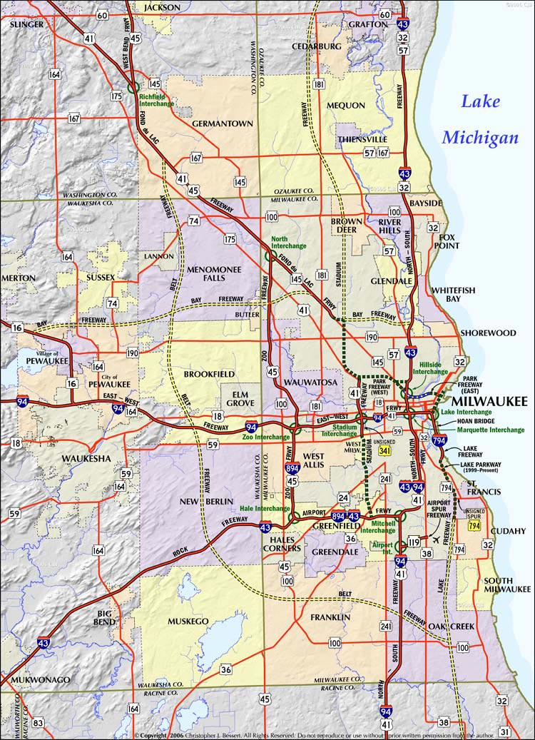 Wisconsin Highways: Milwaukee Freeways: System Map